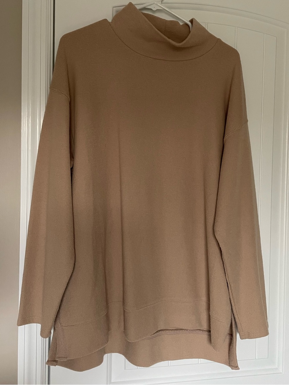 Ava & Viv Soft Ribbed Turtleneck in Light Beige, Size XL